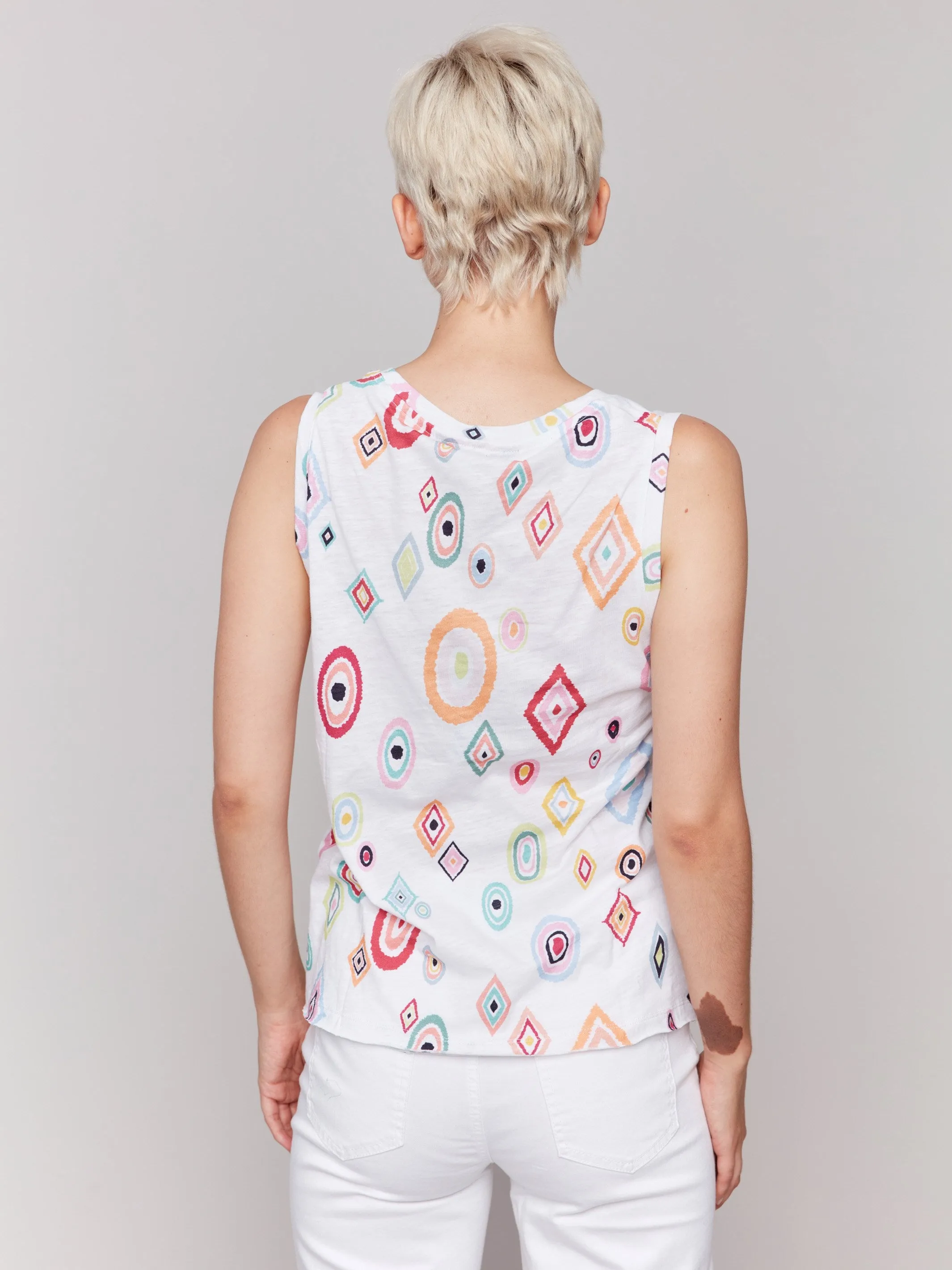 Printed Organic Cotton Sleeveless Top - Diamonds