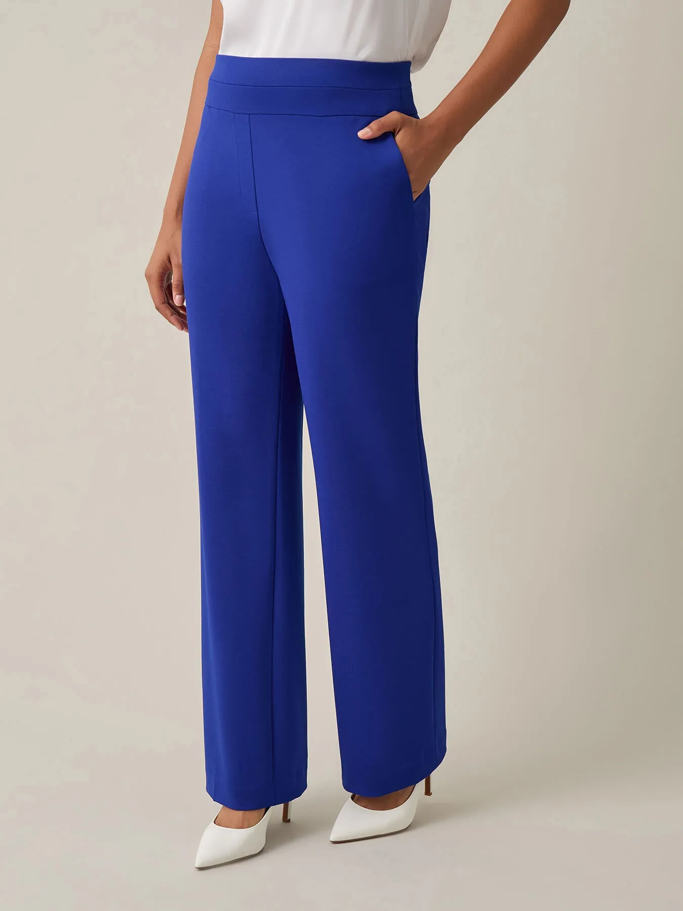 Pull-On Wide Leg Pants, Royal Signature