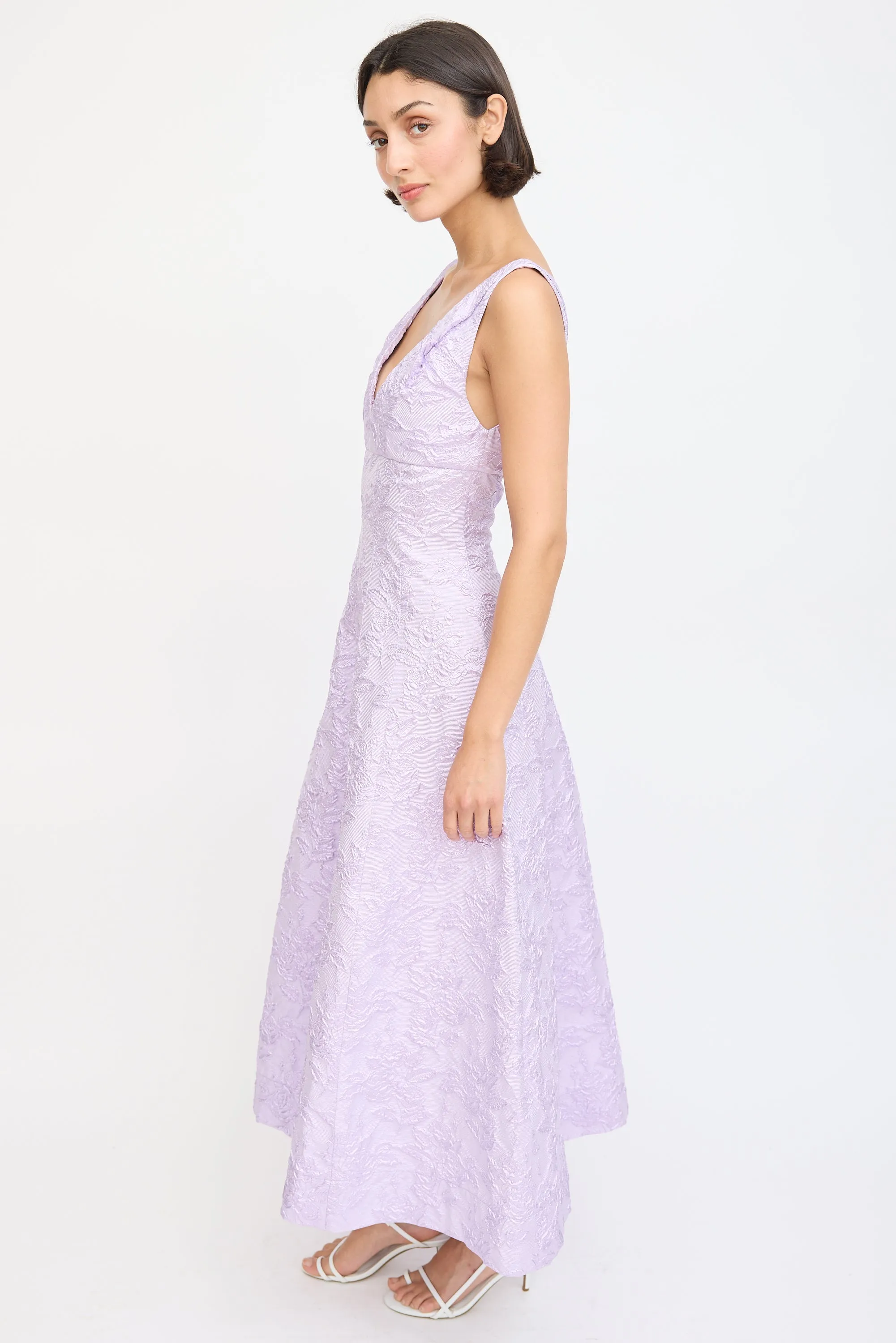 Purple Sparkly Floral Jacquard A-Line Dress