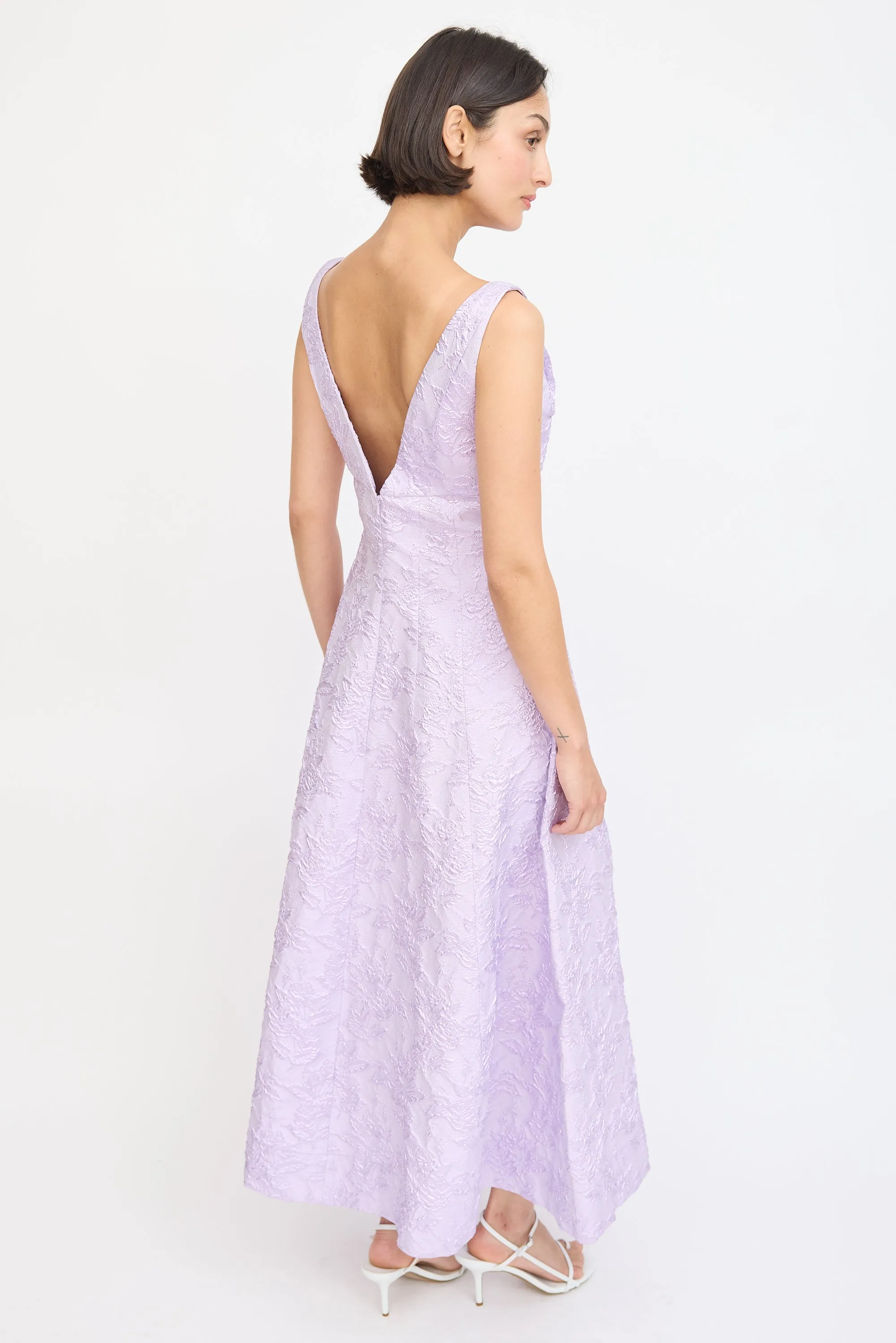 Purple Sparkly Floral Jacquard A-Line Dress