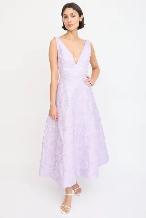 Purple Sparkly Floral Jacquard A-Line Dress