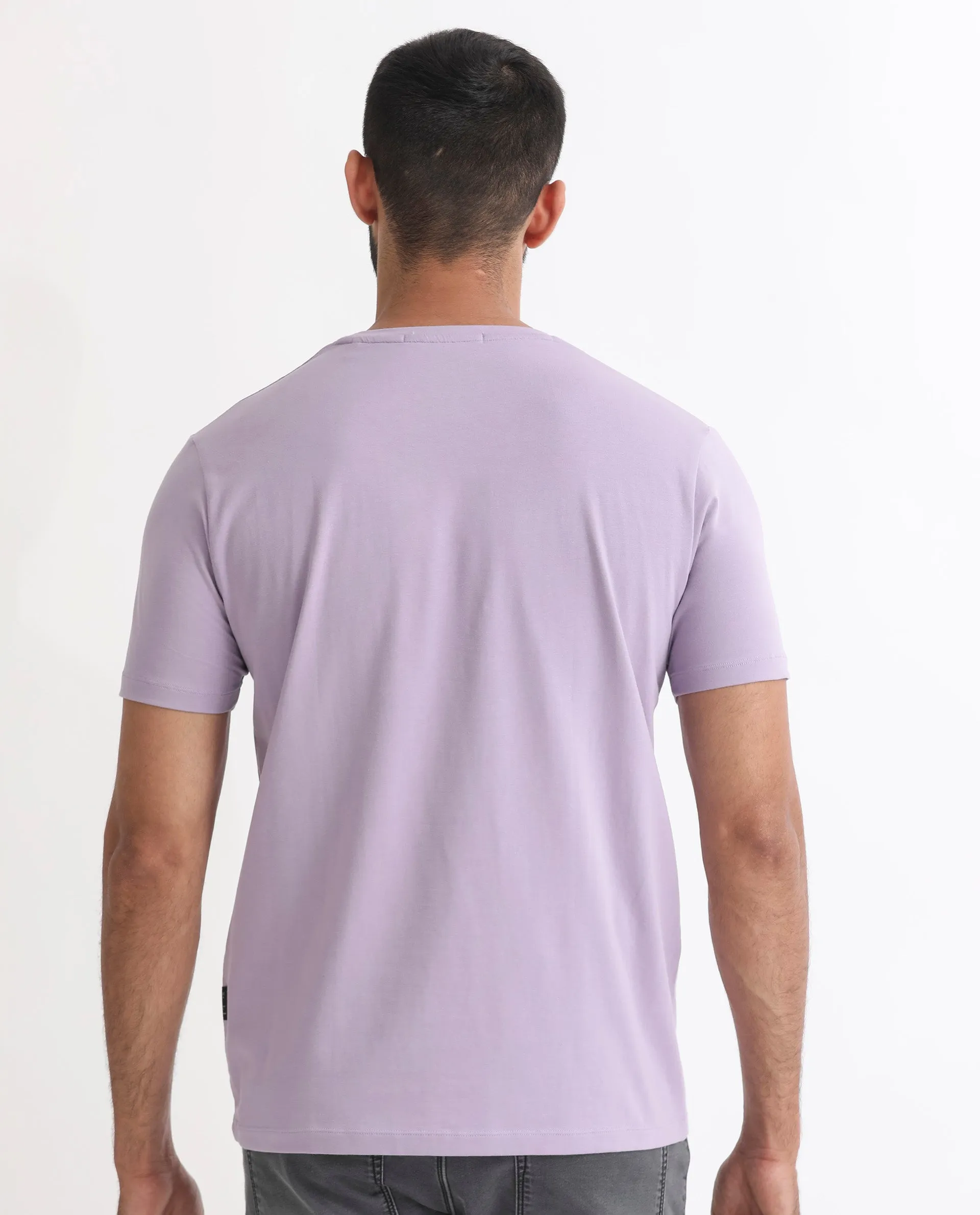 Rare Rabbit Men's Dryden Light Purple Crew Neck Floral Graphic HD Print Half Sleeves Slim Fit T-Shirt