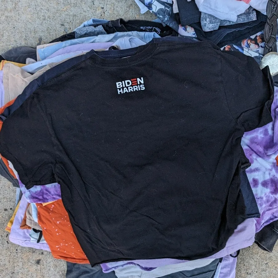 Retro Black Cropped Graphic Print Tee Kamala Harris Boxy Raw Hem T-Shirt Top