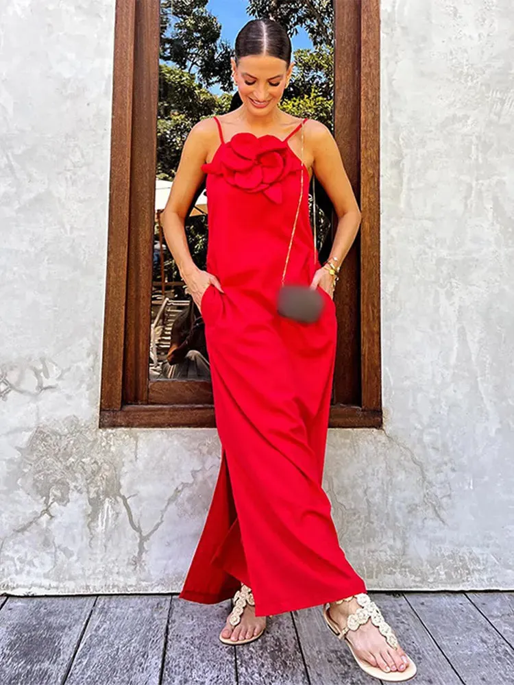 Sexy Halter Off Shoulder Floral Midi Dress Elegant Simple Backless Sleeveless Vestidos 2024 Female Fashion Beach Party Robe