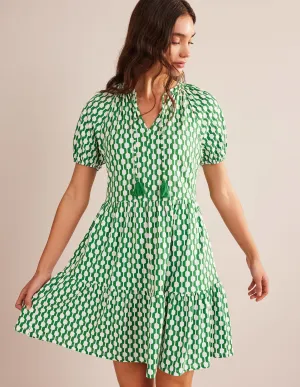 Short Sleeve Jersey Mini Dress-Rolling Hills, Geo Azure