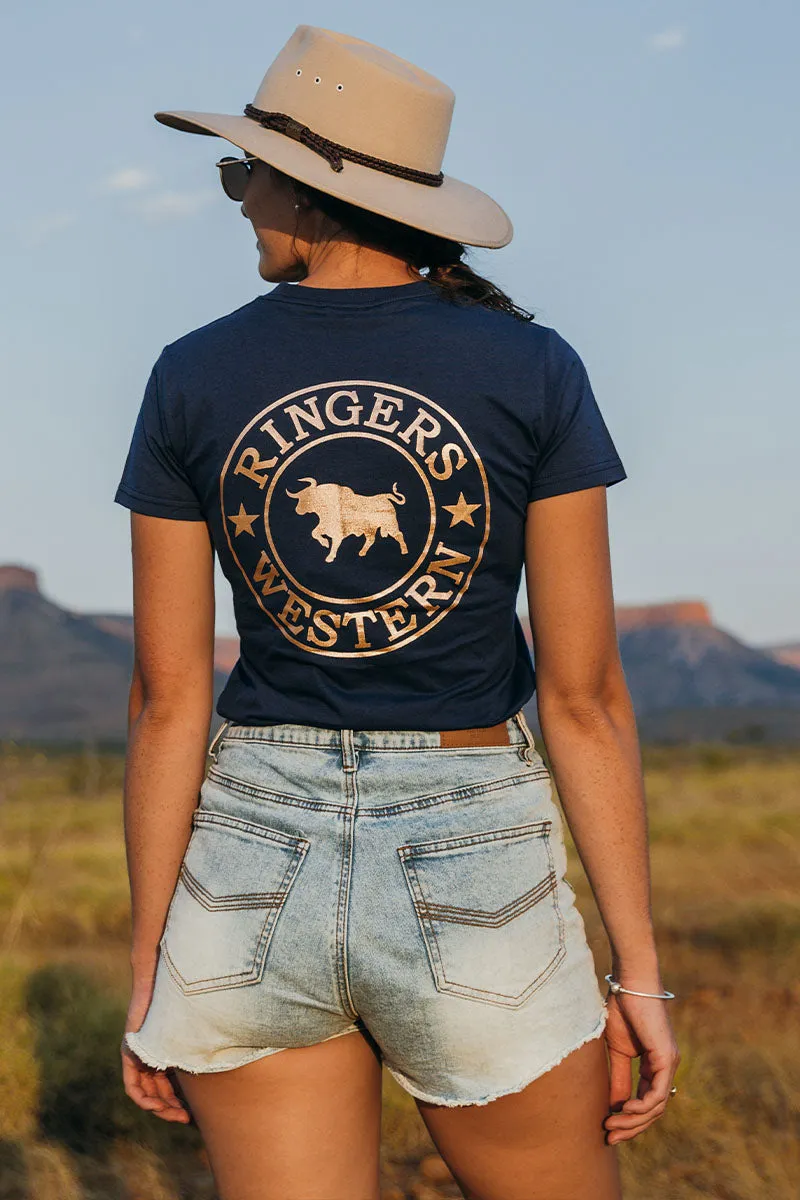 Signature Bull Womens Classic Fit T-Shirt - Navy/Rose Gold