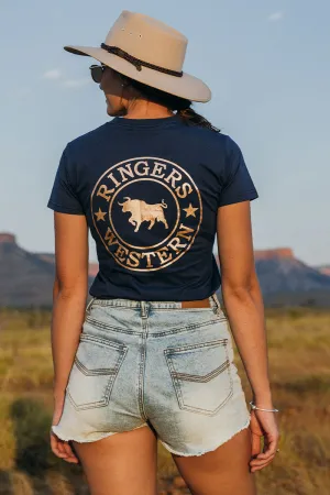 Signature Bull Womens Classic Fit T-Shirt - Navy/Rose Gold