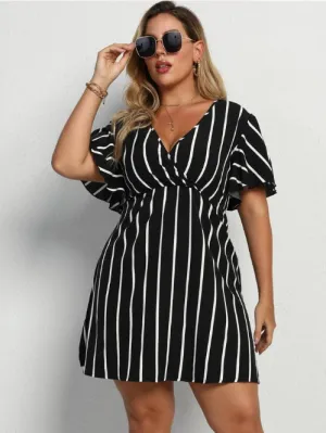 TastyHottie - Large size loose V-neck striped dress