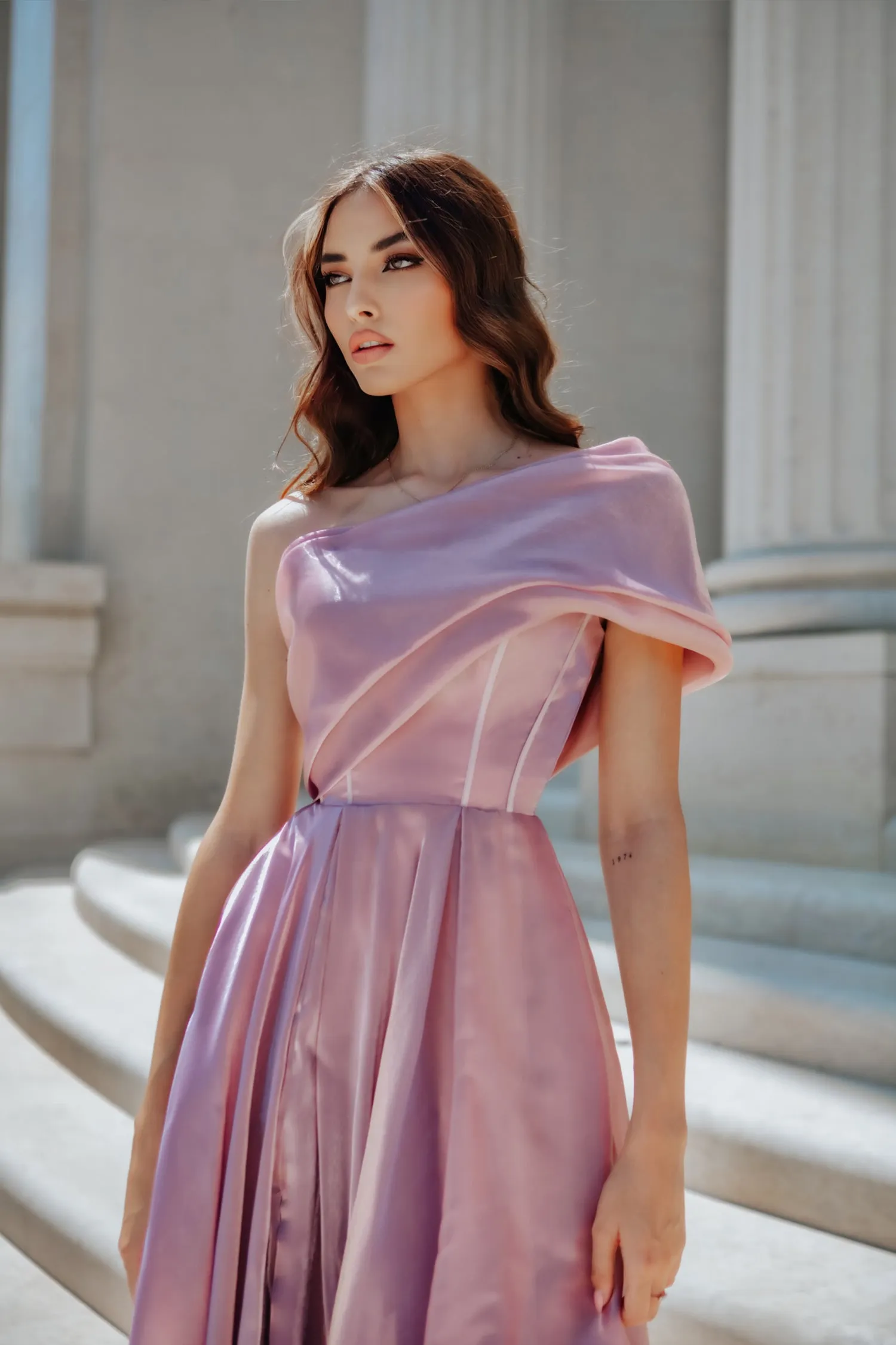 Tina Holly Couture TK315 One Shoulder A-Line Midi Dress