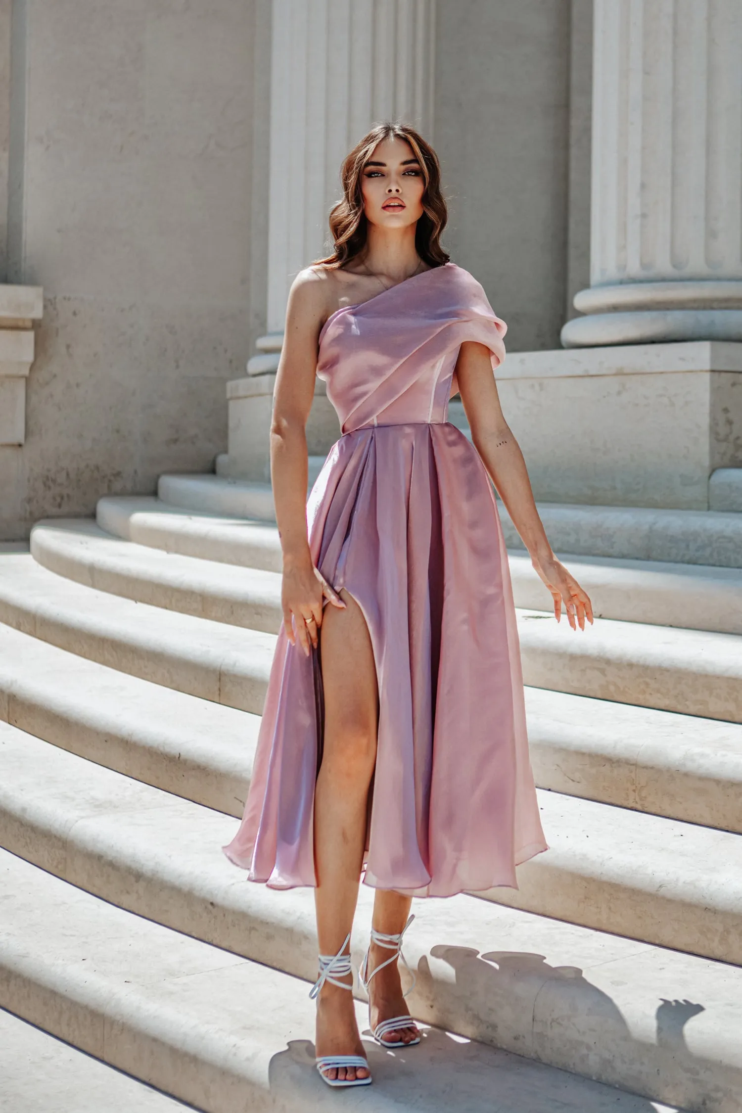 Tina Holly Couture TK315 One Shoulder A-Line Midi Dress