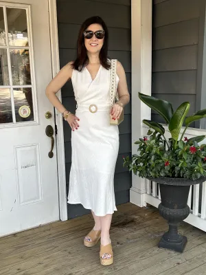 V-Neck Sleeveless Belted Dress