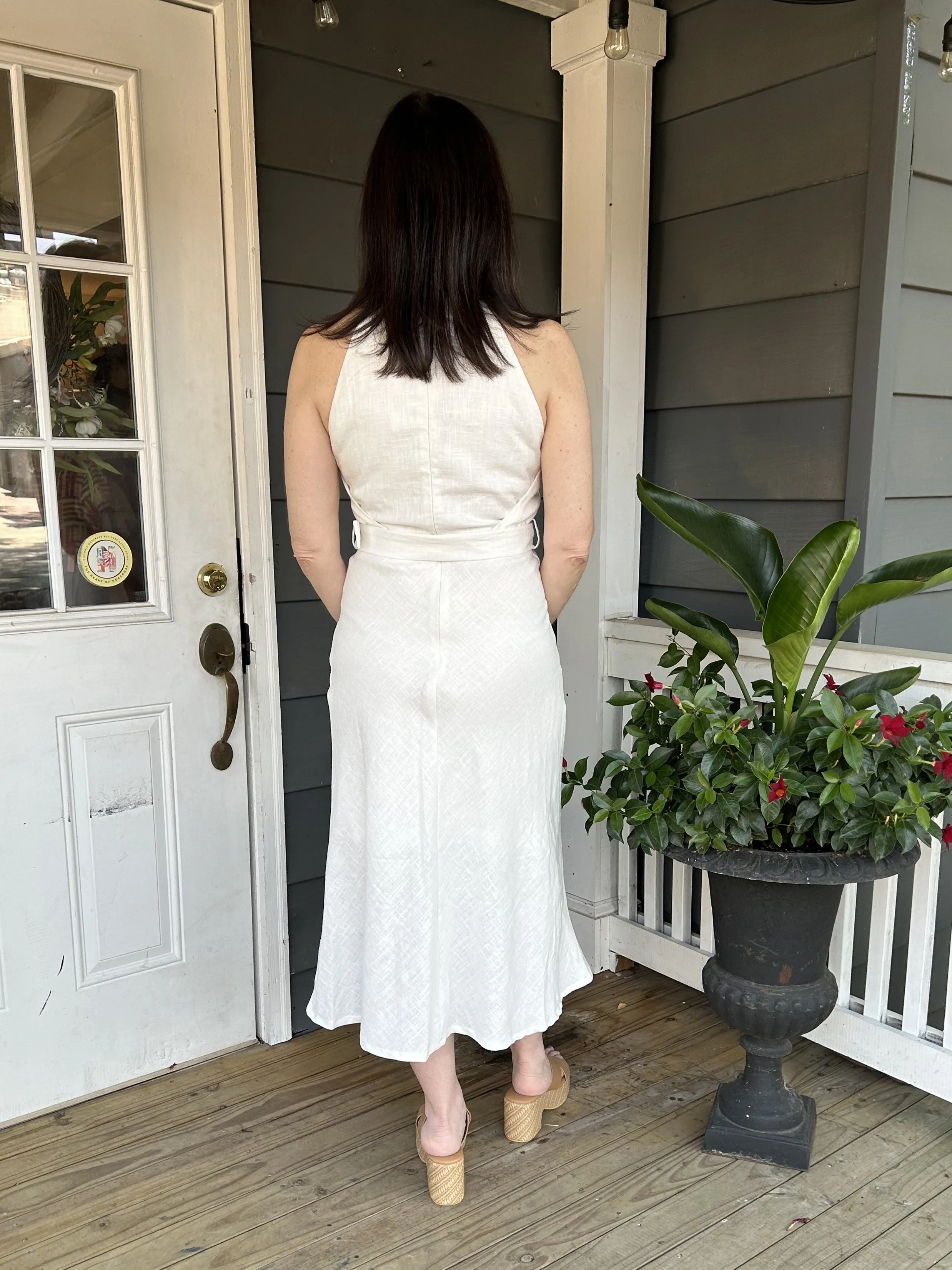 V-Neck Sleeveless Belted Dress