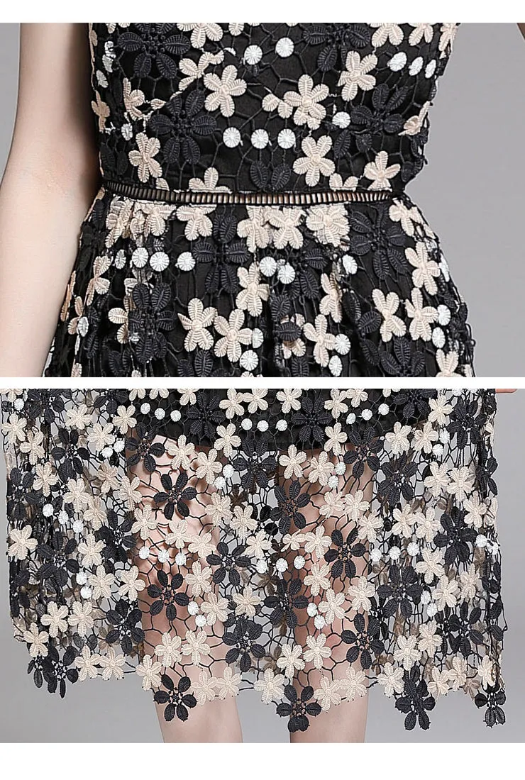 Vintage Floral Printed Lace Halter Midi Dress