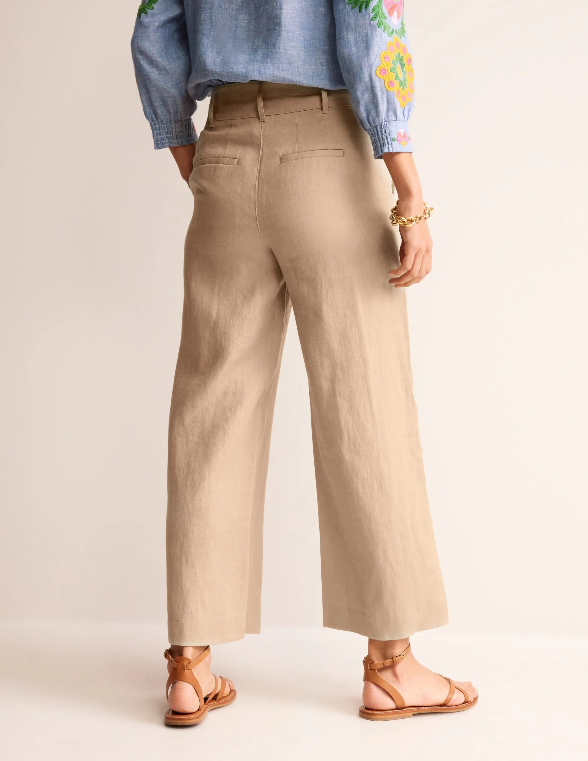 Westbourne Linen Crop Trousers-Neutral