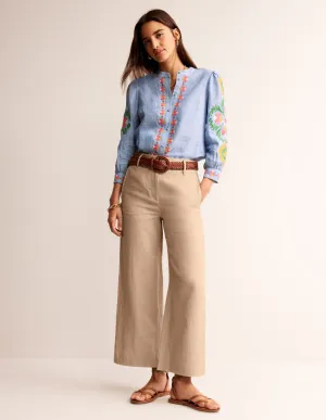 Westbourne Linen Crop Trousers-Neutral