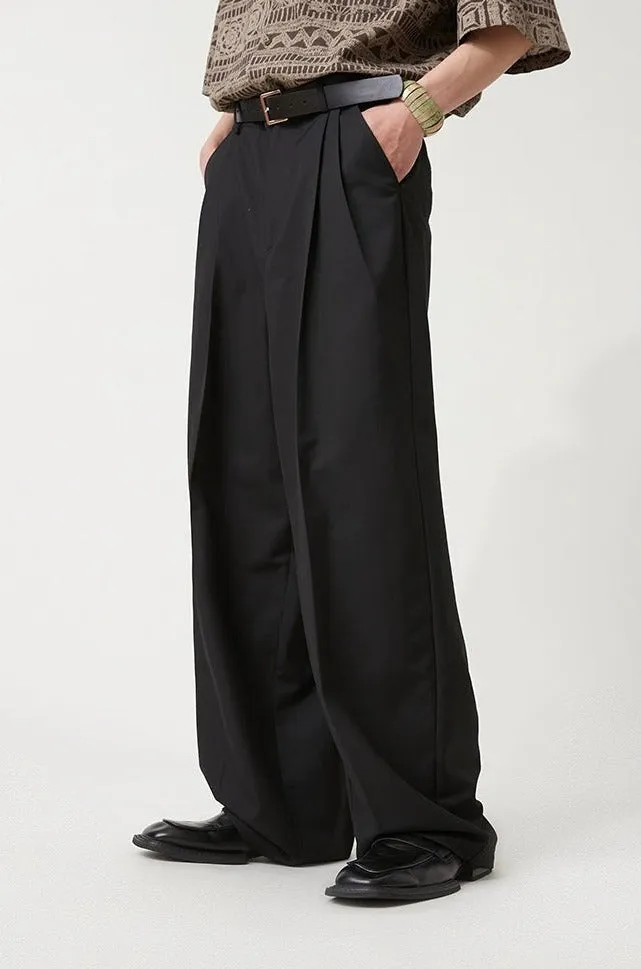 Wide Leg Pleated Loose-Fit Trousers