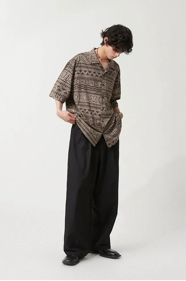 Wide Leg Pleated Loose-Fit Trousers