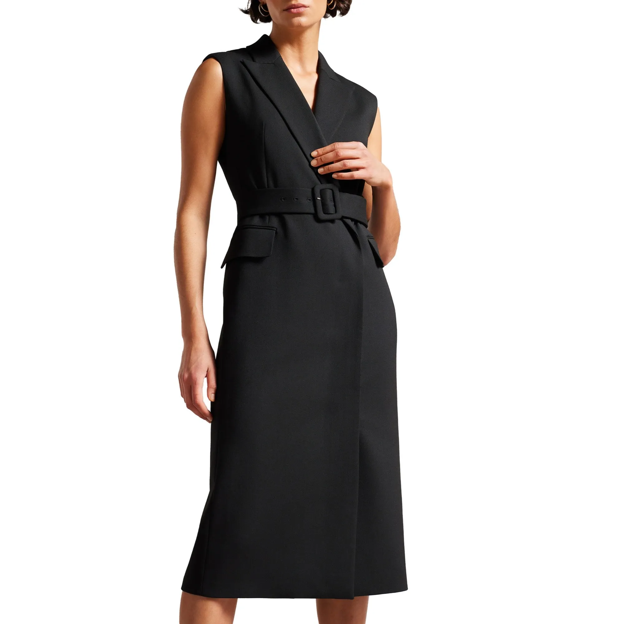 Women Wmd-Indiyad-Exaggerated Shoulder Sleeveless Midi Dress - Black