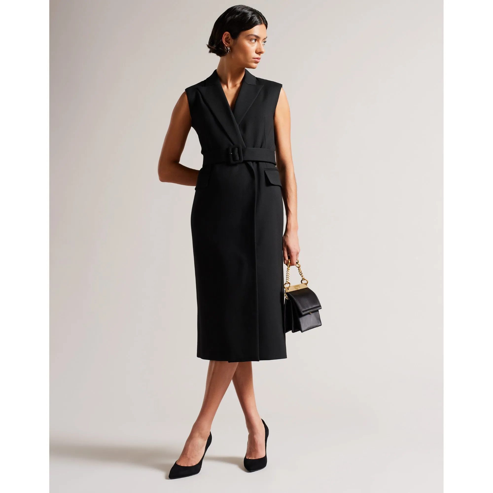 Women Wmd-Indiyad-Exaggerated Shoulder Sleeveless Midi Dress - Black