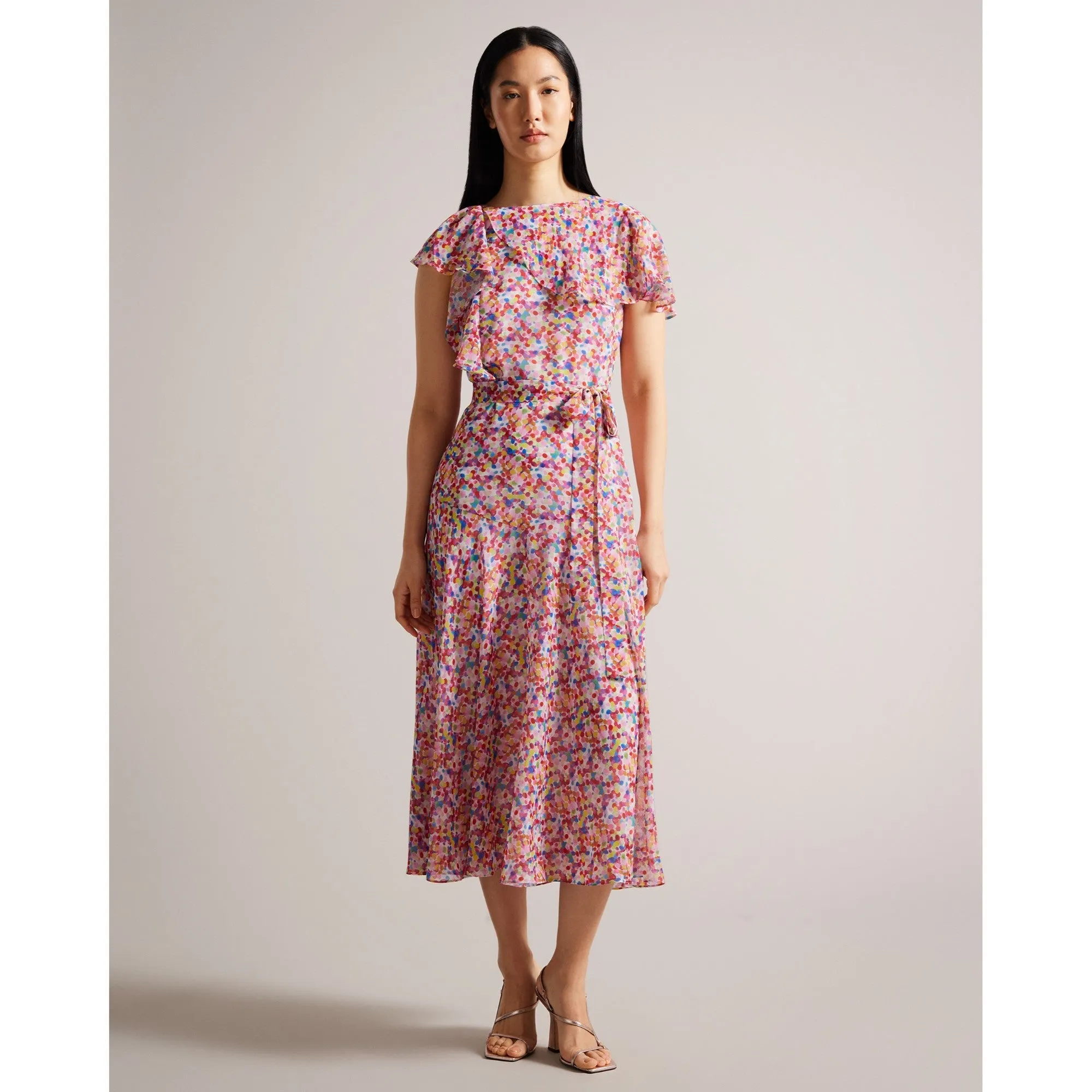 Women Wmd-Priiyah-Midi Belted Tea Dress With Ruffles - White